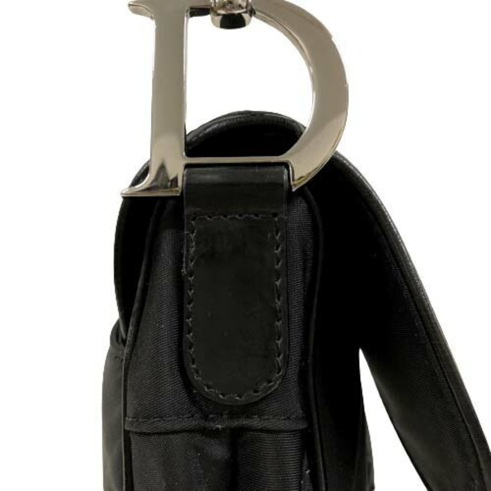 Christian Dior Saddle Bag Nylon Leather Handbag Shoulder Charm Black - Picture 9 of 9